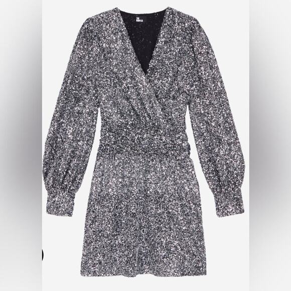 The Kooples Silver Sequin Wrap Mini Dress | FR 1 / US S - Picture 1 of 8